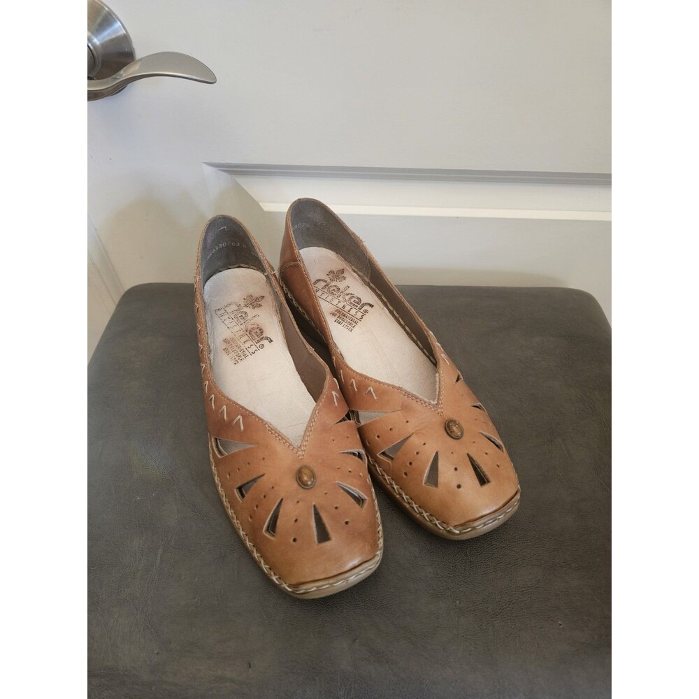 Rieker Antistress Womens Flats Size EUR 40 US 9 Tan Brown Cutout Leather Shoes